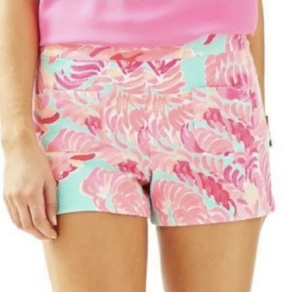 🌺 Lilly Pulitzer Poolside Blue Love Birds Knit Floral Print Alycia Shorts